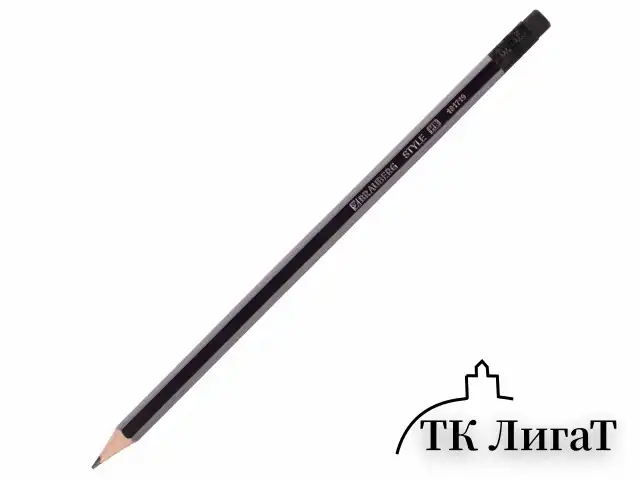 Набор карандашей чернографитных BRAUBERG "Style" 12 шт., HB, с ластиком, корпус черно-серый, 181719