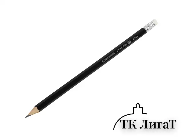 Карандаш чернографитный BRAUBERG "Style PRO", 1 шт., HB, с ластиком, корпус черный, 181723
