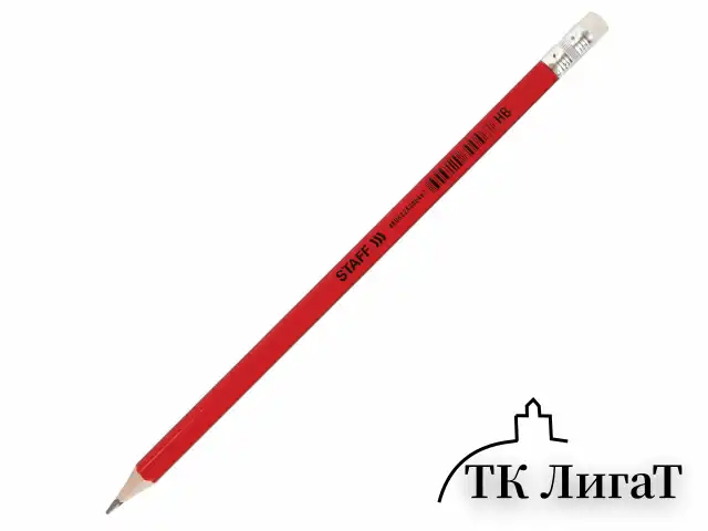 Карандаш чернографитный STAFF "Basic" BLP-744, 1 шт., НВ, с ластиком, пластик, корпус ассорти, 181744