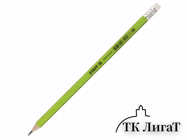 Карандаш чернографитный STAFF "Basic" BLP-744, 1 шт., НВ, с ластиком, пластик, корпус ассорти, 181744