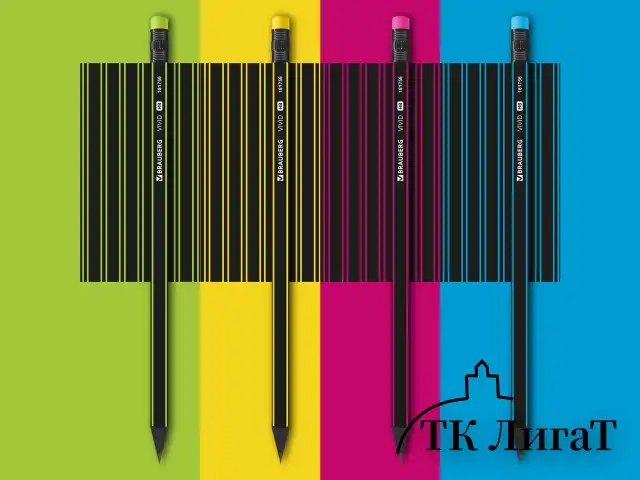 Карандаш чернографитный BRAUBERG "VIVID", 1 шт., HB, с ластиком, корпус ассорти, 181756