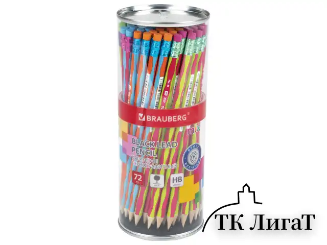 Карандаш чернографитный BRAUBERG "MIX", 1 шт., HB, с ластиком, корпус ассорти, 181760