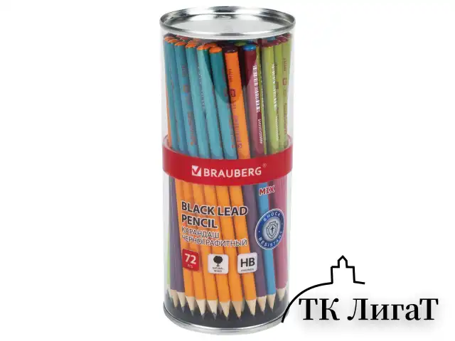 Карандаш чернографитный BRAUBERG "MIX", 1 шт., HB, корпус ассорти, 181761