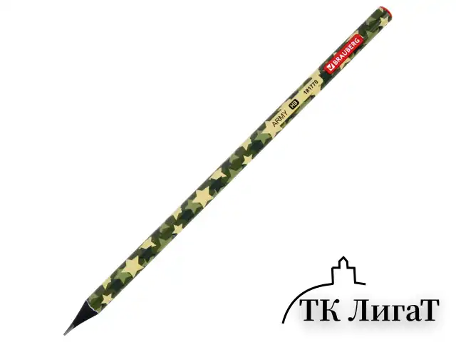 Карандаш чернографитный BRAUBERG "ARMY", 1 шт., HB, корпус ассорти, 181770