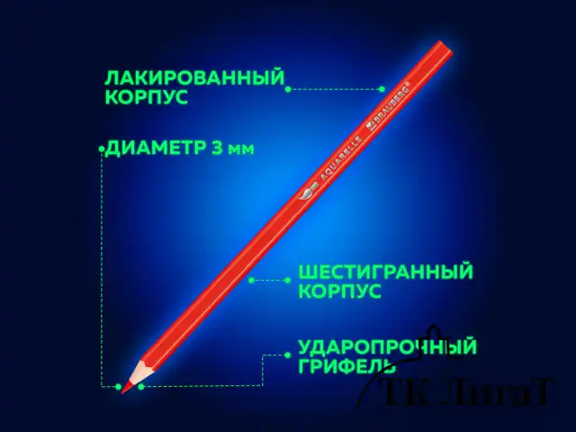Карандаши цветные акварельные BRAUBERG 24 цвета с КИСТЬЮ, шестигранные, грифель 3 мм, натуральное дерево, 181849