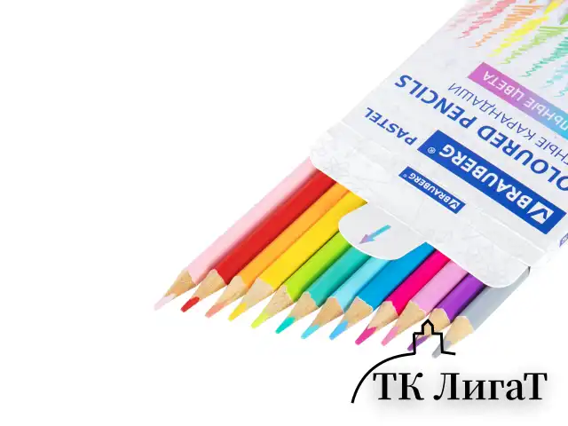 Карандаши цветные BRAUBERG PASTEL, 12 пастельных цветов, трехгранные, грифель 3 мм, натуральное дерево, 181850