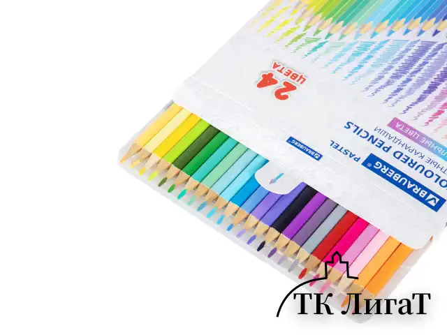 Карандаши цветные BRAUBERG PASTEL, 24 пастельных цвета, трехгранные, грифель 3 мм, натуральное дерево, 181851