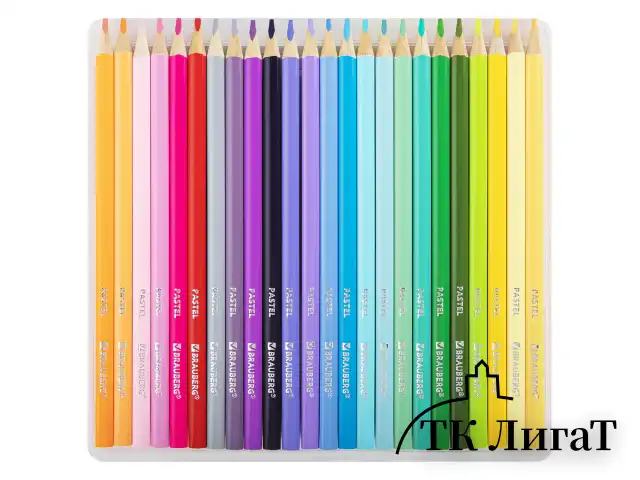 Карандаши цветные BRAUBERG PASTEL, 24 пастельных цвета, трехгранные, грифель 3 мм, натуральное дерево, 181851