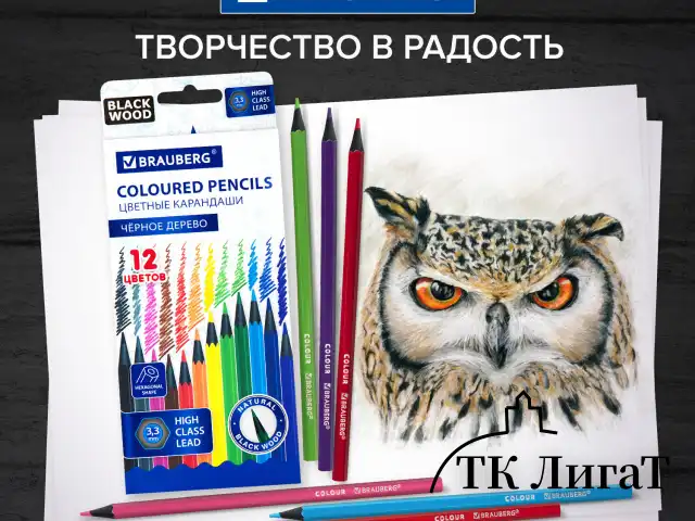 Карандаши цветные BRAUBERG, 12 цветов, шестигранные, грифель 3,3 мм, черное дерево, 181856