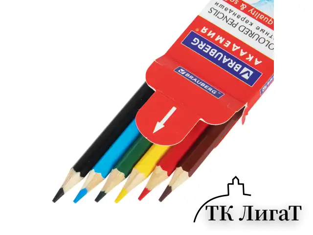 Карандаши цветные мягкие BRAUBERG АКАДЕМИЯ, 6 цветов, шестигранные, грифель 3 мм, натуральное дерево, 181863