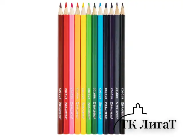 Карандаши цветные мягкие BRAUBERG АКАДЕМИЯ, 12 цветов, шестигранные, грифель 3 мм, натуральное дерево, 181864