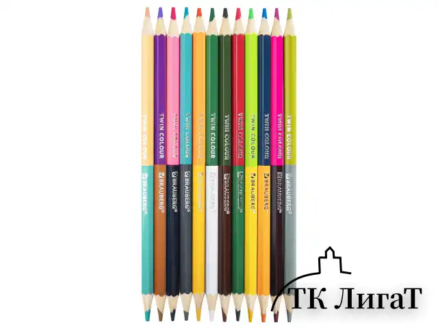 Карандаши цветные двусторонние BRAUBERG PREMIUM TWIN COLOUR, 12 штук, 24 цвета, шестигранные, грифель 3,3 мм, натуральное дерево, 181874