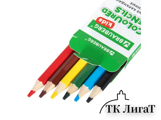 Карандаши цветные утолщенные BRAUBERG KIDS, 6 цветов, шестигранные, грифель 5 мм, натуральное дерево, 181877