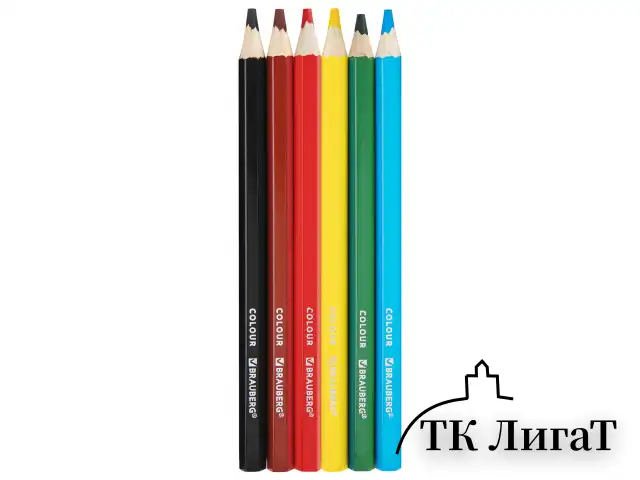 Карандаши цветные утолщенные BRAUBERG KIDS, 6 цветов, шестигранные, грифель 5 мм, натуральное дерево, 181877