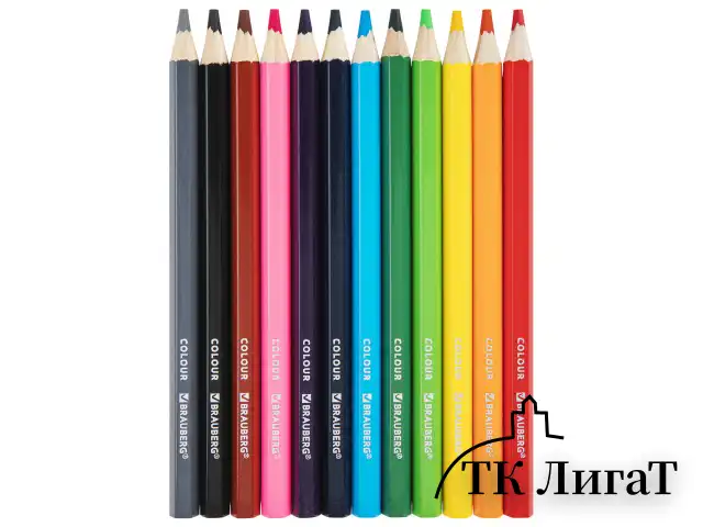 Карандаши цветные утолщенные BRAUBERG KIDS, 12 цветов, шестигранные, грифель 5 мм, натуральное дерево, 181878