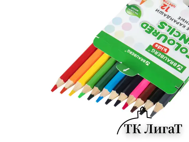 Карандаши цветные утолщенные BRAUBERG KIDS, 12 цветов, шестигранные, грифель 5 мм, натуральное дерево, 181878