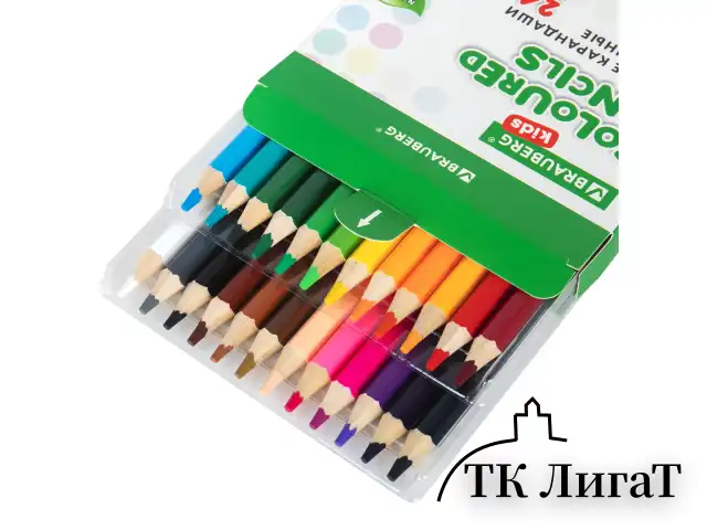 Карандаши цветные утолщенные BRAUBERG KIDS, 24 цвета, шестигранные, грифель 5 мм, натуральное дерево, 181879