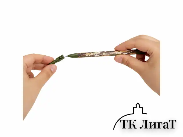 Карандаш механический цанговый 2 мм, BRAUBERG PRINT MILITARY, HB, встроенная точилка, корпус ассорти, 181962