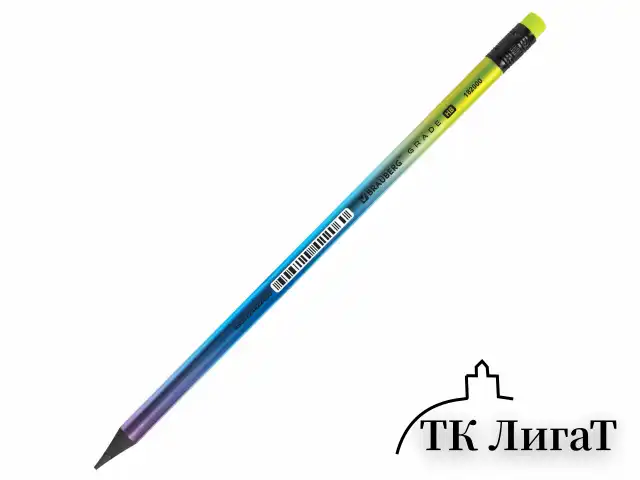 Карандаш чернографитный с ластиком BRAUBERG "GRADE Metallic", 1 шт., HB, трехгранный, 182000