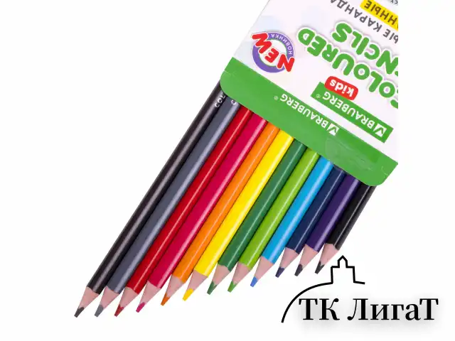 Карандаши цветные BRAUBERG KIDS NEW, 12 цветов, трехгранные, грифель 3 мм, 182001
