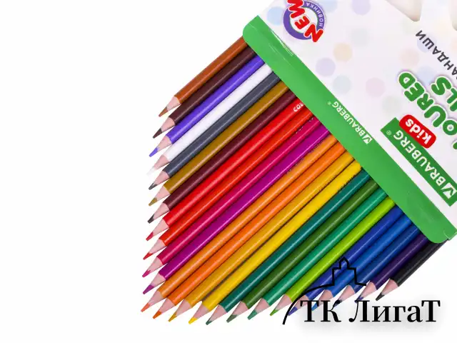 Карандаши цветные BRAUBERG KIDS NEW, 24 цвета, трехгранные, грифель 3 мм, 182002