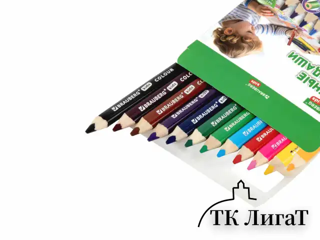 Карандаши цветные толстые для малышей 12 цветов + ТОЧИЛКА В ПОДАРОК! трехгранные, натуральное дерево BRAUBERG KIDS, 182058