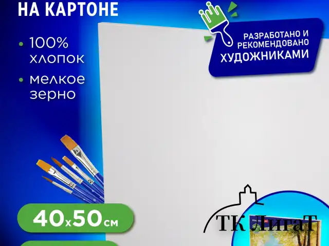 Холст на картоне BRAUBERG ART CLASSIC, 40*50см, грунтованный, 100% хлопок, мелкое зерно, 190622