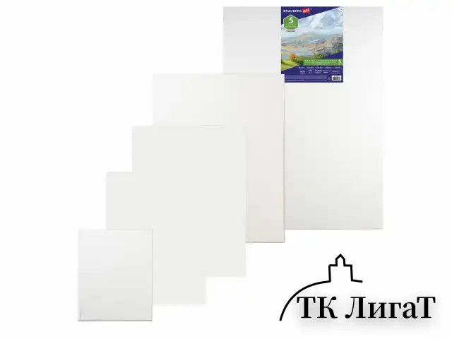 Холсты на подрамнике BRAUBERG ART CLASSIC, НАБОР 5 шт., грунтованные, 100% хлопок, среднее зерно, 190650