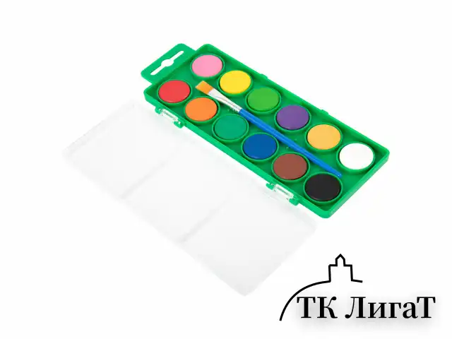 Краски акварельные BRAUBERG KIDS, 12 ярких цветов, круглые кюветы, пластиковый пенал, 191806