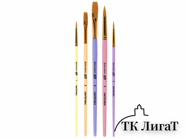 Кисти СИНТЕТИКА набор 5 шт. (круглые № 1, 2, 5, плоские № 5, 8), блистер, BRAUBERG KIDS, 201075