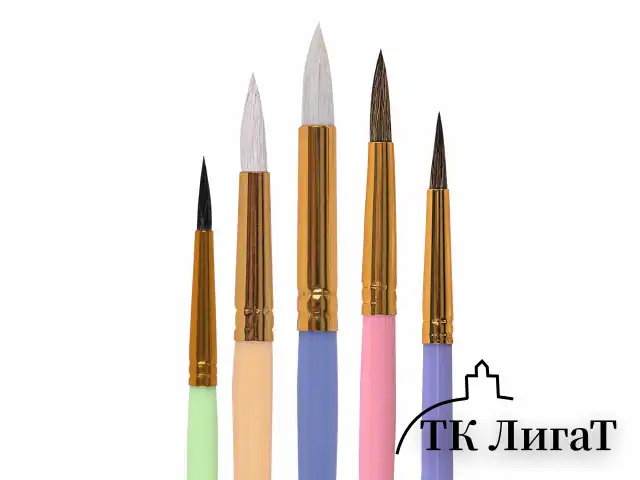 Кисти НАБОР 5 шт. (БЕЛКА круглая № 3; КОЗА круглые № 6, 8; ПОНИ круглые № 2, 5), BRAUBERG KIDS, 201080