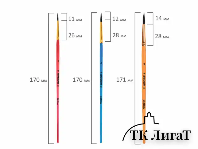 Кисти БЕЛКА набор 6 шт. (круглые № 1, 2, 3, 4, 5, 6), блистер, ЮНЛАНДИЯ, 201082