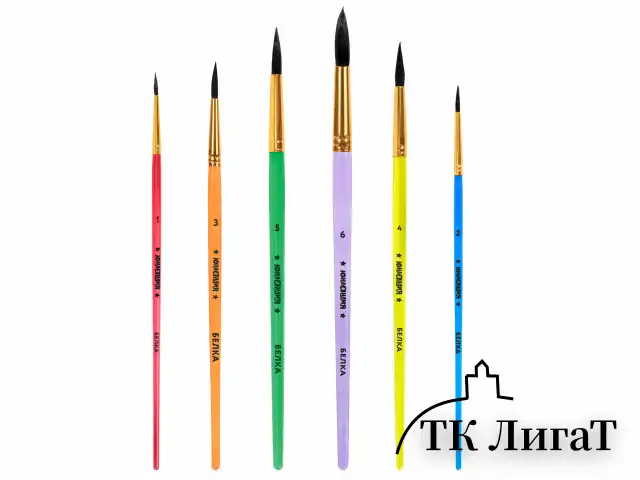 Кисти БЕЛКА набор 6 шт. (круглые № 1, 2, 3, 4, 5, 6), блистер, ЮНЛАНДИЯ, 201082