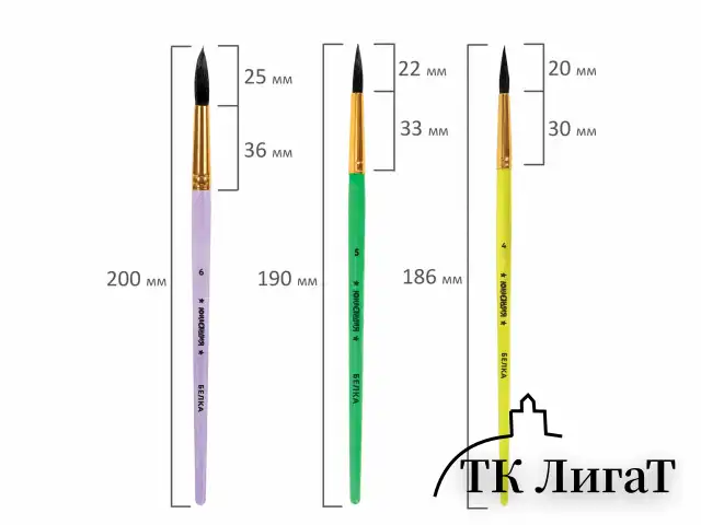 Кисти БЕЛКА набор 6 шт. (круглые № 1, 2, 3, 4, 5, 6), блистер, ЮНЛАНДИЯ, 201082