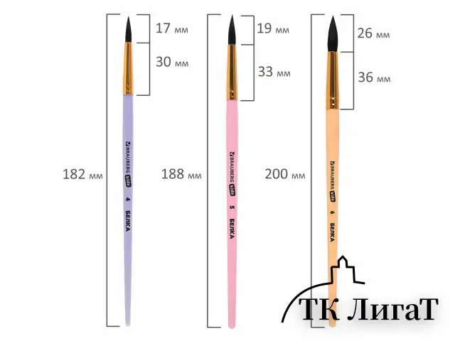 Кисти БЕЛКА набор 6 шт. (круглые № 1, 2, 3, 4, 5, 6), блистер, BRAUBERG KIDS, 201083