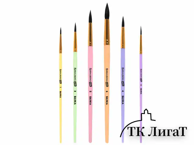 Кисти БЕЛКА набор 6 шт. (круглые № 1, 2, 3, 4, 5, 6), блистер, BRAUBERG KIDS, 201083