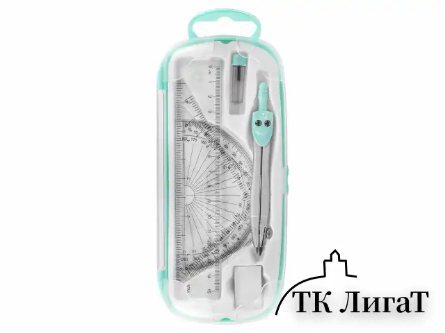 Готовальня BRAUBERG SCHOOL KIT, 8 предметов, циркуль 115 мм, чертежные принадлежности, мятный цвет, 210705