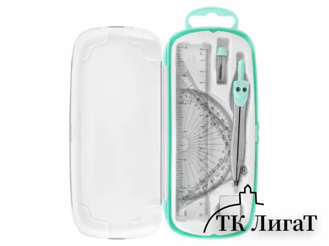 Готовальня BRAUBERG SCHOOL KIT, 8 предметов, циркуль 115 мм, чертежные принадлежности, мятный цвет, 210705