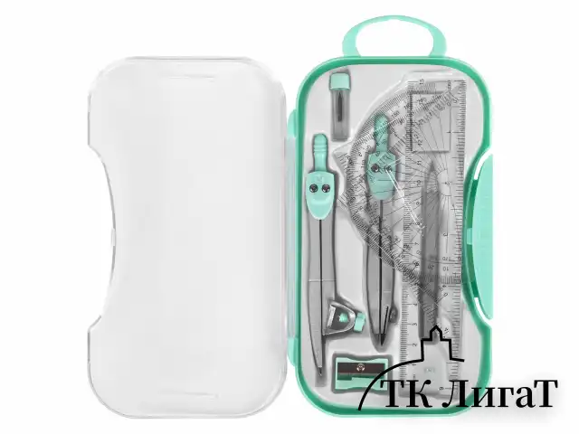 Готовальня BRAUBERG SCHOOL KIT, 11 предметов, циркуль 115 мм, циркуль 125 мм, чертежные принадлежности, мятный цвет, 210706