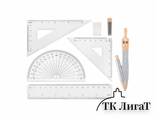 Готовальня BRAUBERG SCHOOL KIT, 9 предметов, циркуль 125 мм, чертежные принадлежности, персиковый цвет, 210715