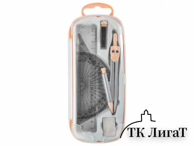 Готовальня BRAUBERG SCHOOL KIT, 9 предметов, циркуль 125 мм, чертежные принадлежности, персиковый цвет, 210715