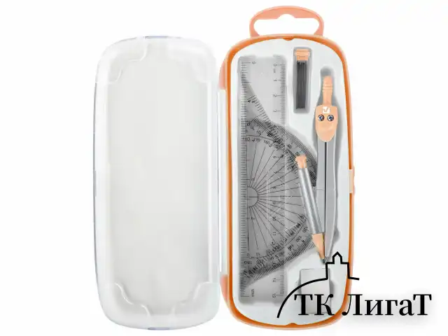 Готовальня BRAUBERG SCHOOL KIT, 9 предметов, циркуль 125 мм, чертежные принадлежности, персиковый цвет, 210715