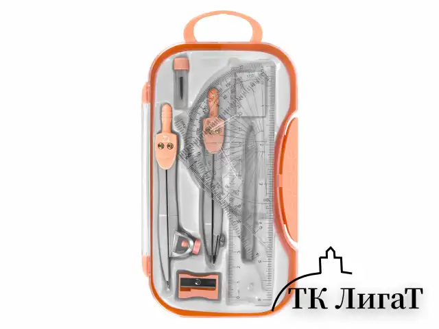 Готовальня BRAUBERG SCHOOL KIT, 11 предметов, циркуль 115 мм, циркуль 125 мм, чертежные принадлежности, персиковый цвет, 210717