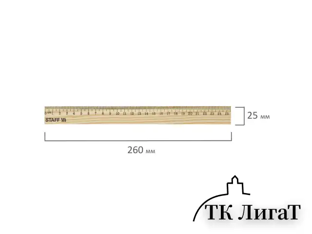 Линейка деревянная 25 см, STAFF, канадская сосна, 210799