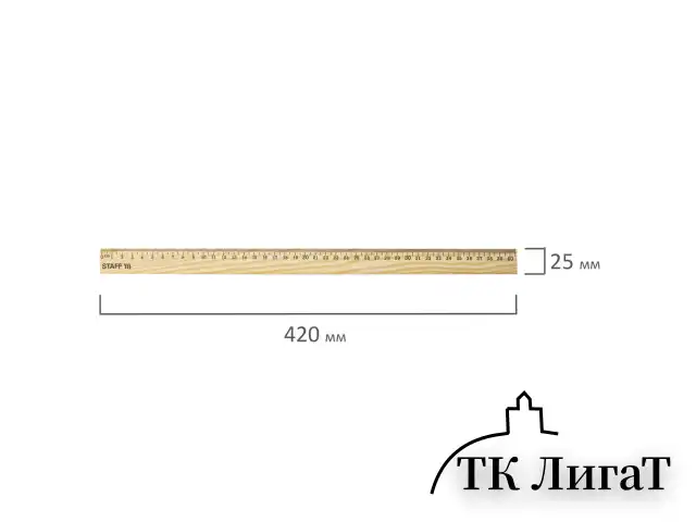 Линейка деревянная 40 см, STAFF, канадская сосна, 210801