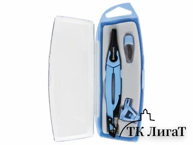 Готовальня BRAUBERG ULTRA, 4 предмета: циркуль 135 мм, запасной грифель, насадка, аквамариновый цвет, 210822