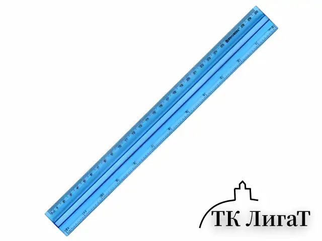 Линейка пластиковая 30 см, BRAUBERG, с держателем, прозрачная, неоновая, ассорти, 210843