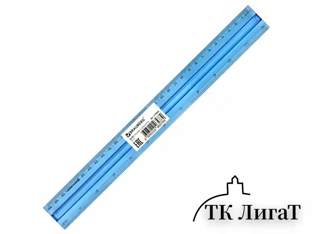 Линейка пластиковая 30 см, BRAUBERG, с держателем, прозрачная, неоновая, ассорти, 210843
