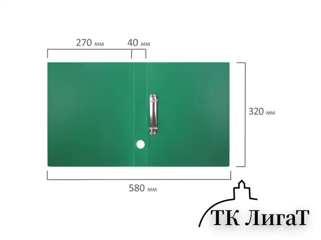 Папка на 2 кольцах STAFF, 40 мм, зеленая, до 300 листов, 0,5 мм, 225723