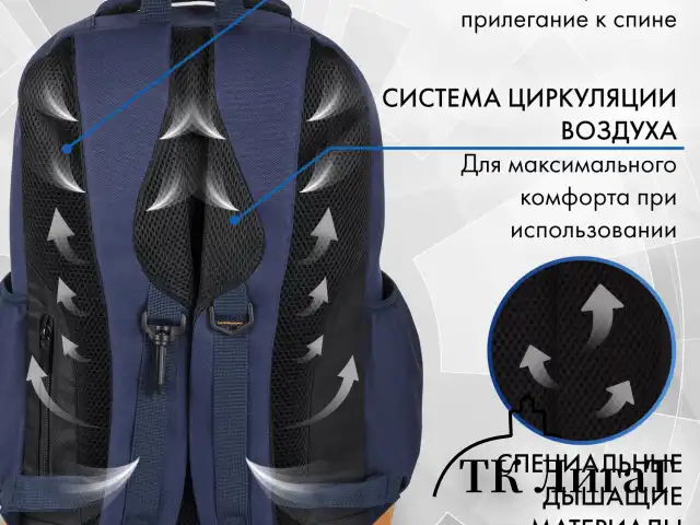 Рюкзак BRAUBERG STATES универсальный, карман-антивор, "Bronx", темно-синий, 46х31х14 см, 226349
